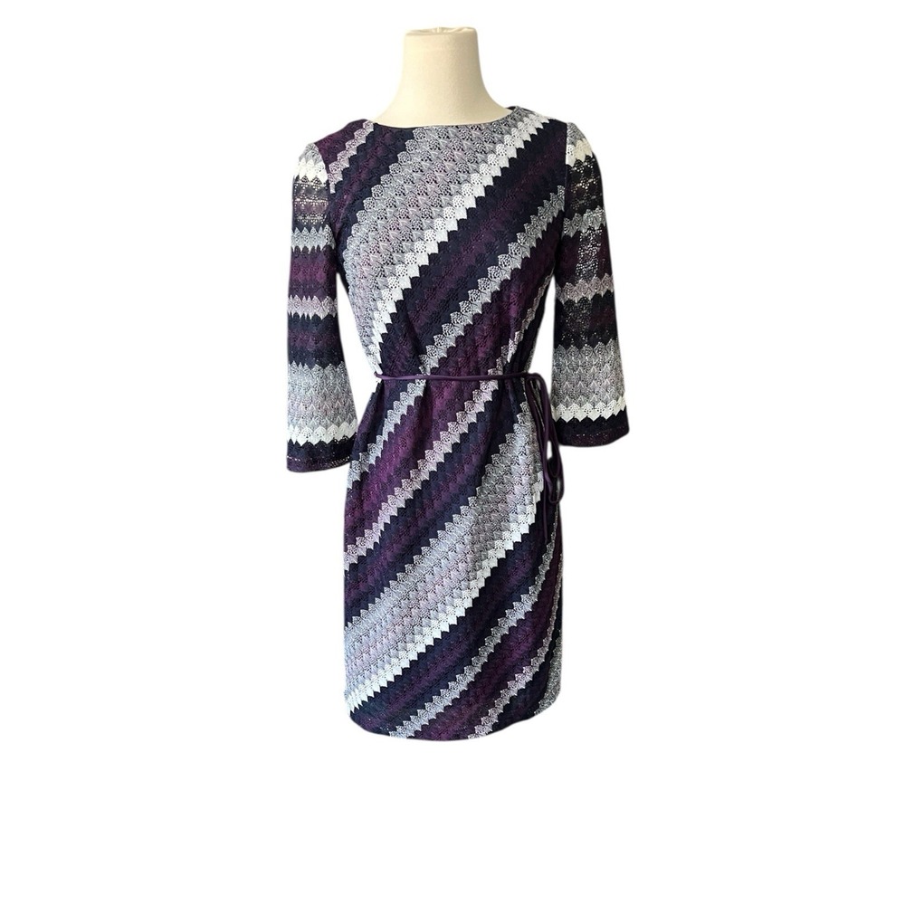 Studio One Knit Dress Purple Tie-Waist Women's 6 Party Goth Whimsigoth